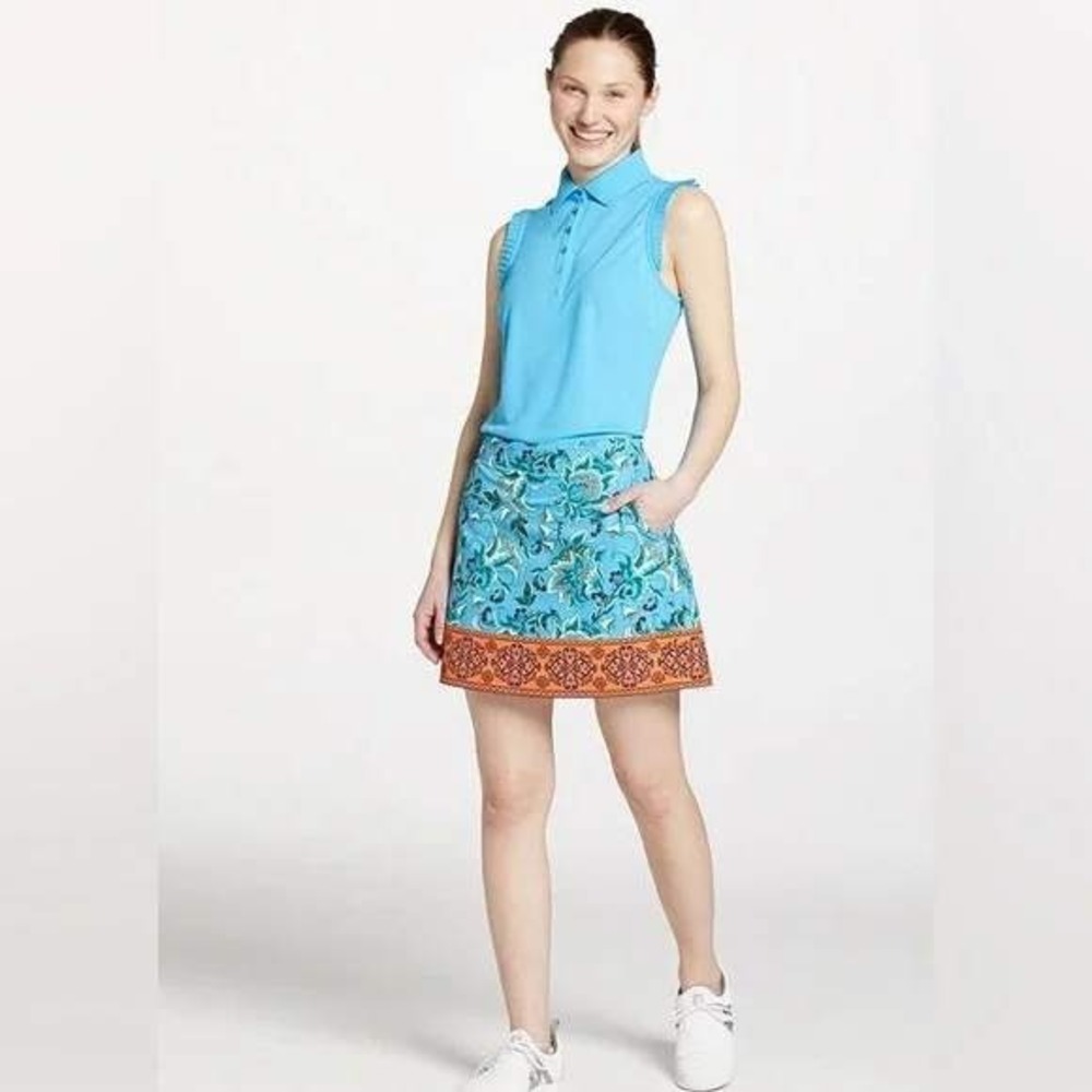 Lady Hagen Scarf print Golf Skort Tennis Turquoise Orange NWT New Sz 16 Athletic